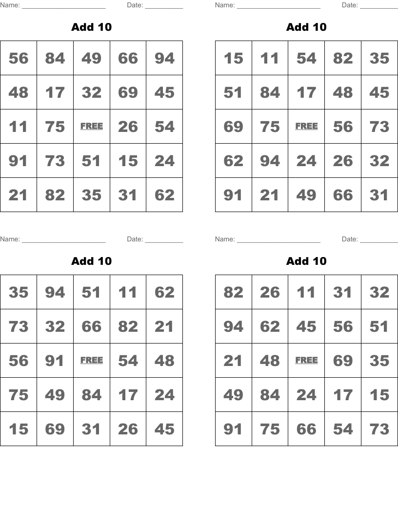 Add 10 Bingo Cards