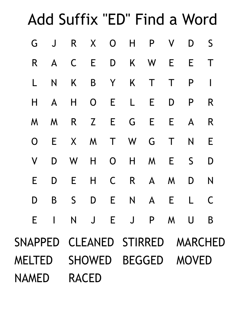Add Suffix "ED" Find a Word Word Search