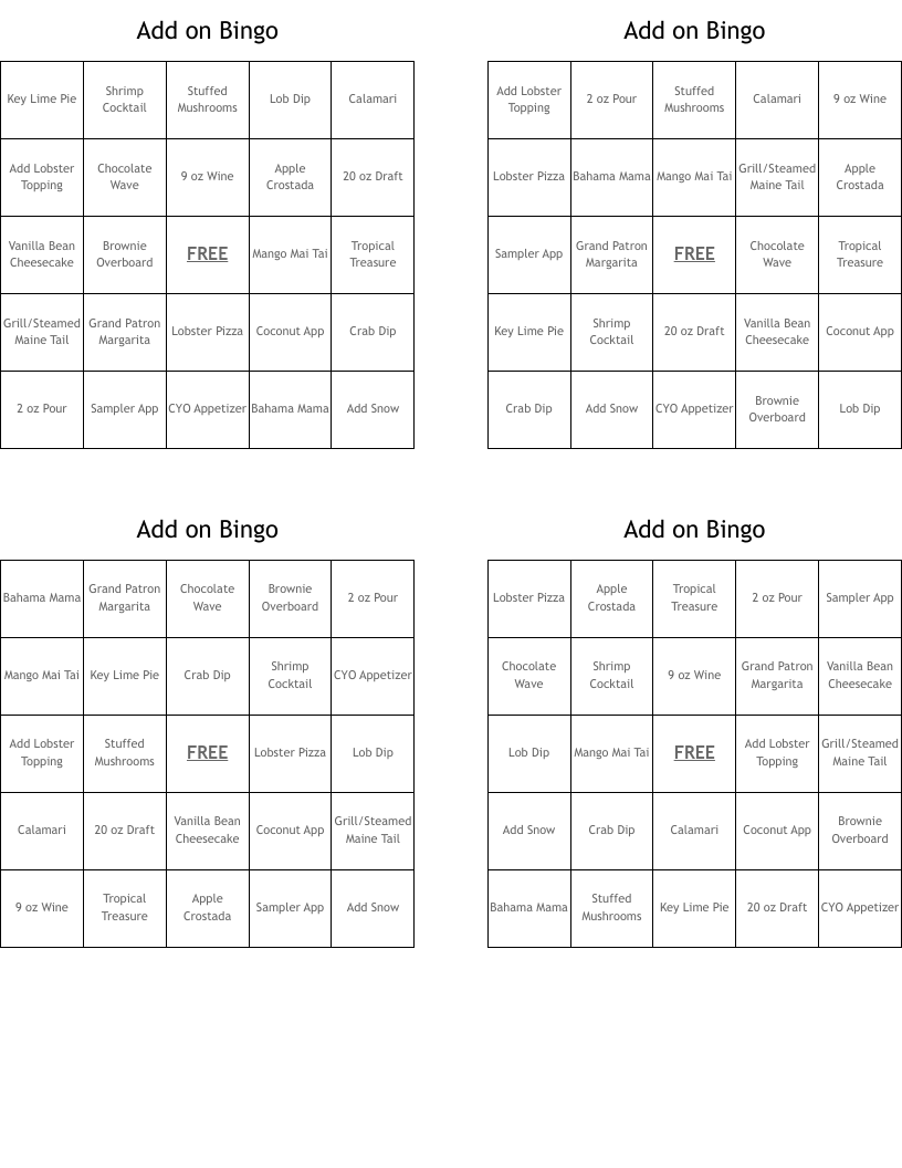 Add on Bingo