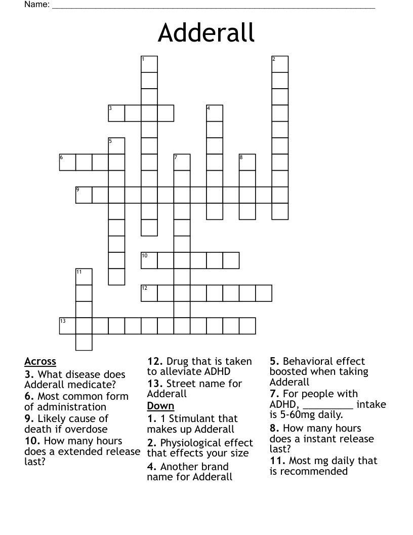 Adderall Crossword