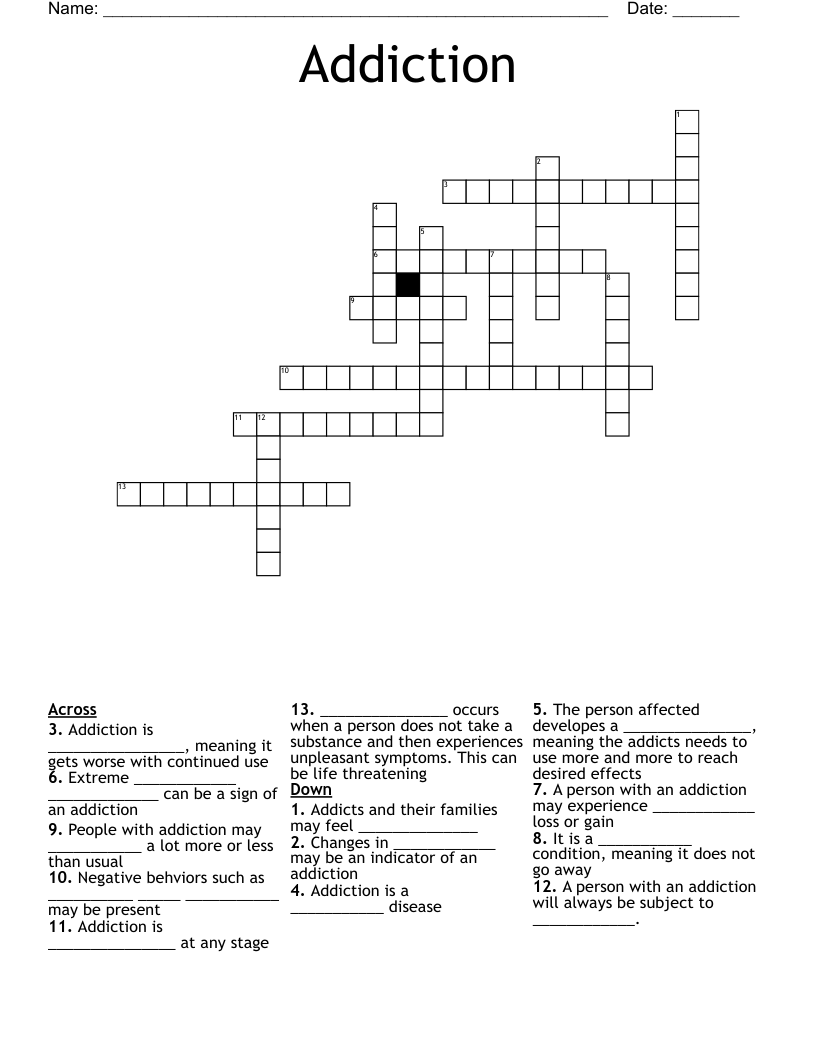 Addiction Crossword