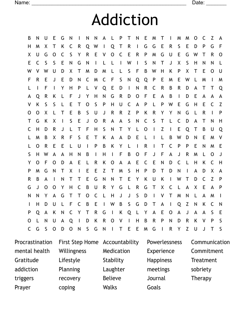Addiction Word Search