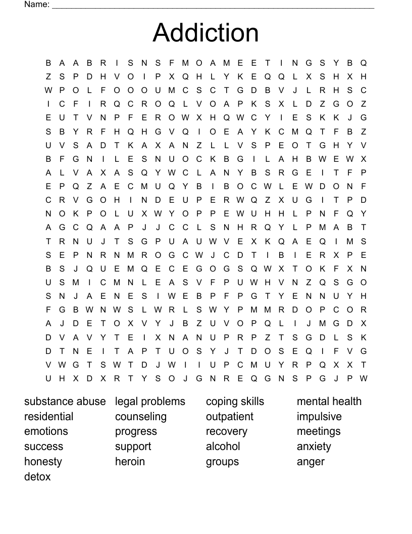 Addiction Word Search