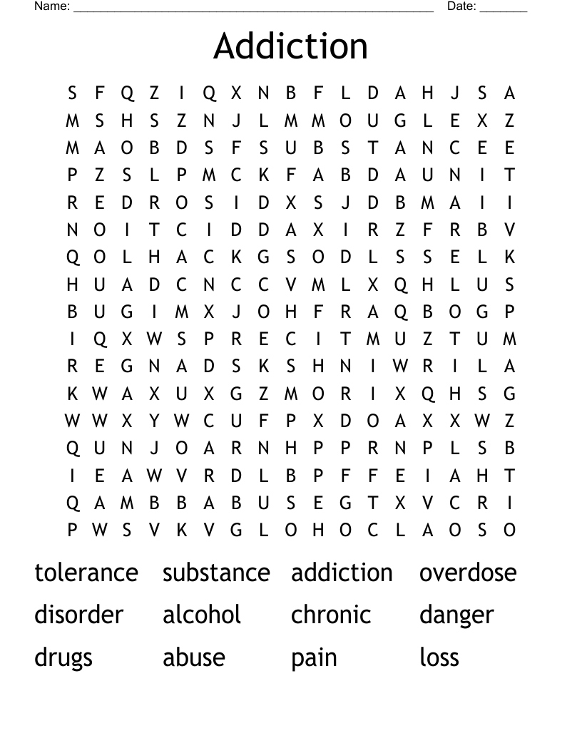 Addiction Word Search