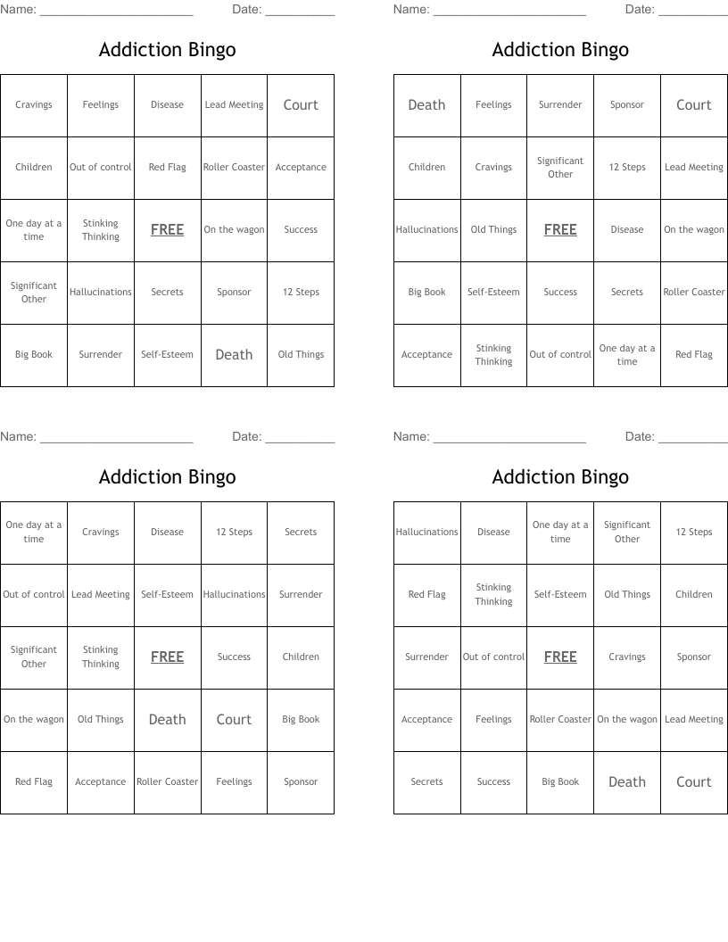Addiction Bingo