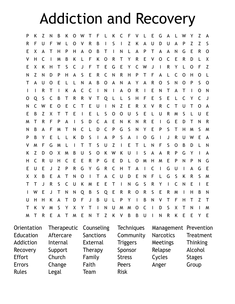 Addiction and Recovery Word Search