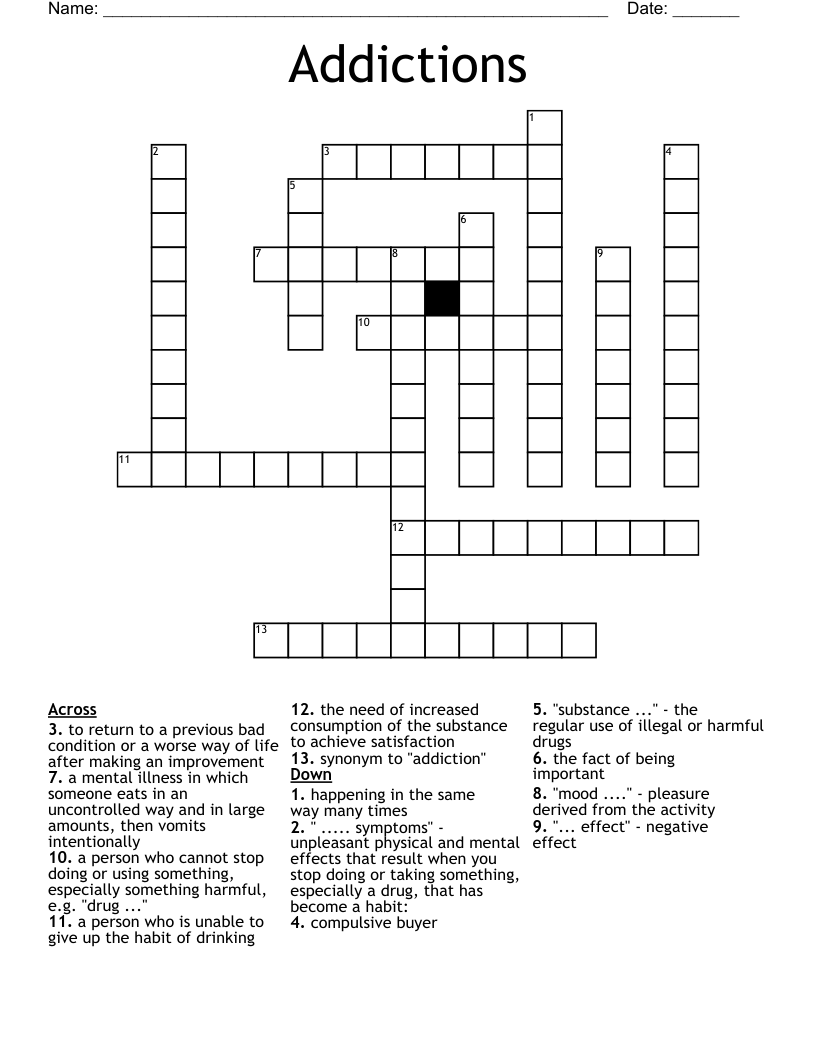 Addictions Crossword