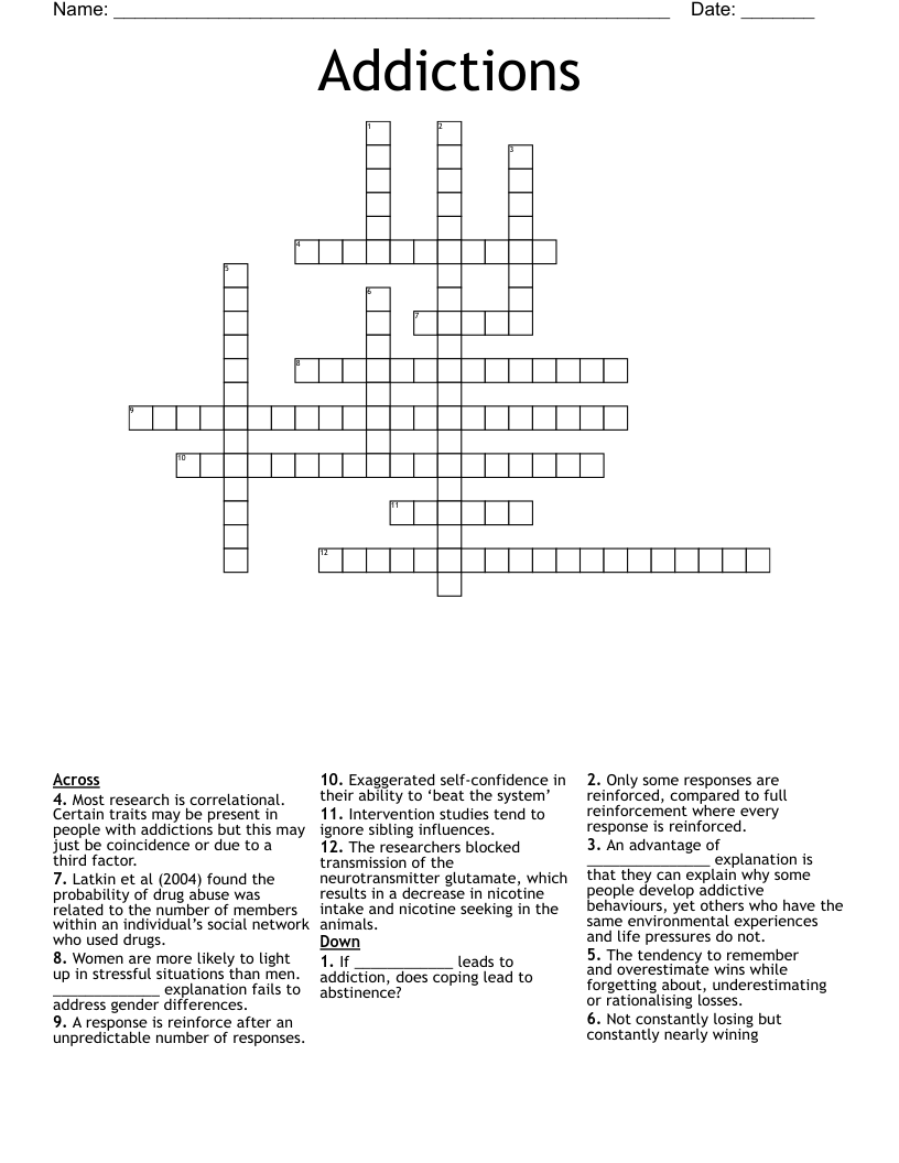 Addictions Crossword