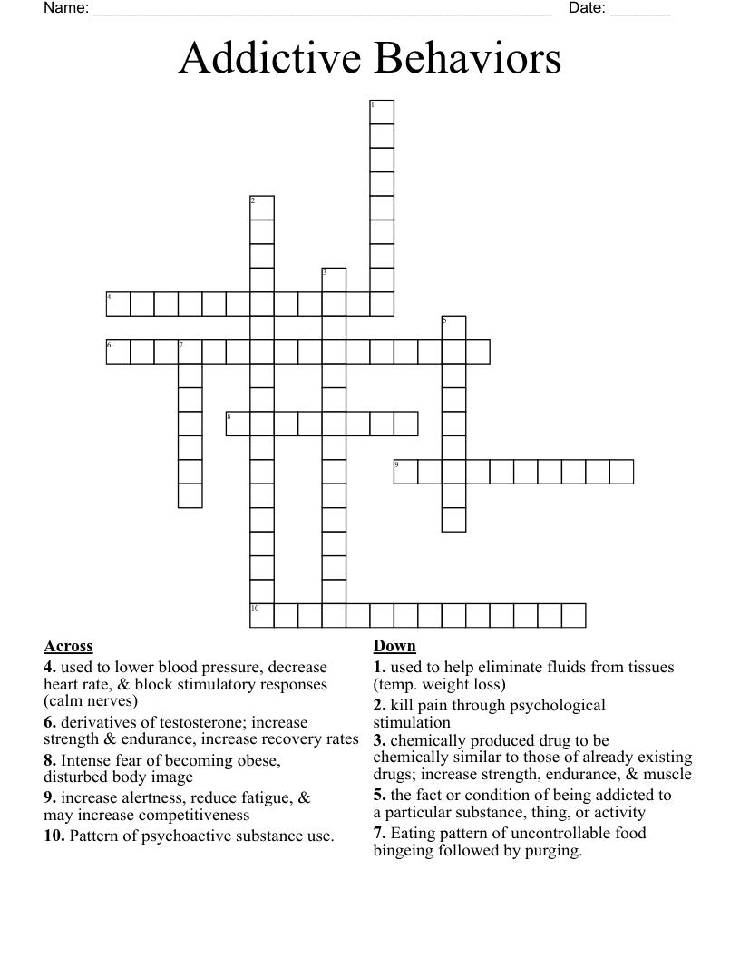 Addictive Behaviors Crossword