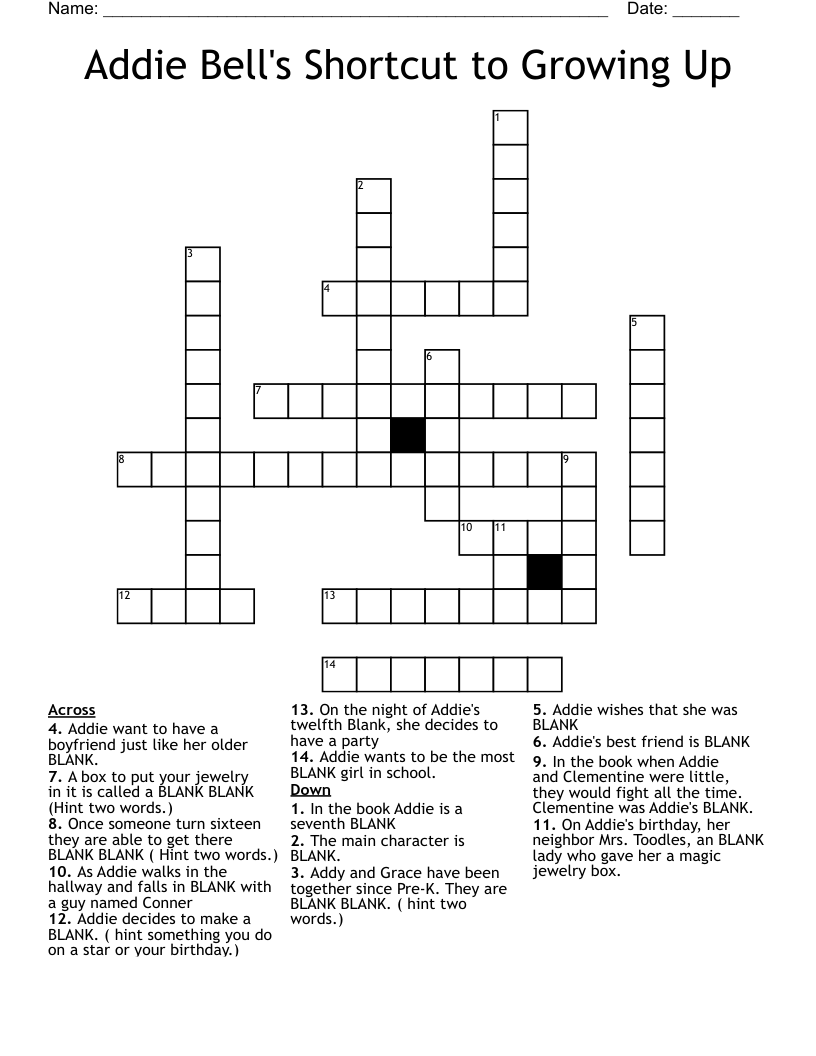 Addie Bell's Shortcut to Growing Up Crossword