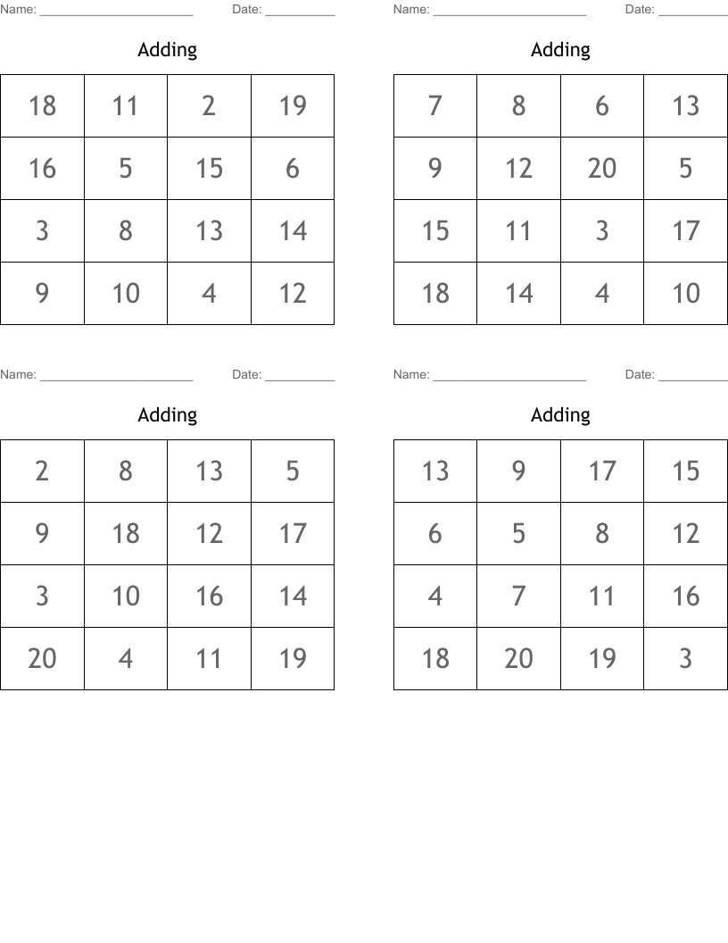 Adding Bingo Cards
