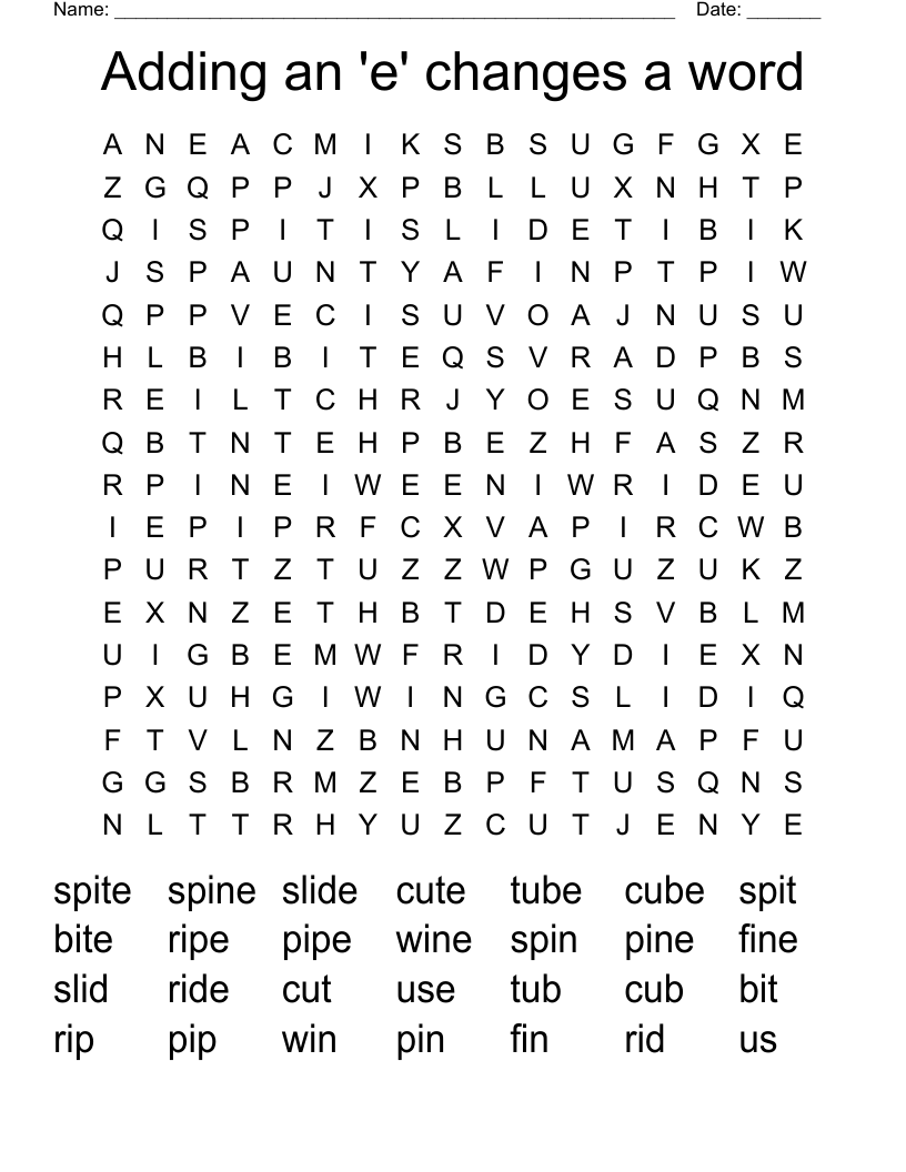 Adding an  'e' changes a word Word Search