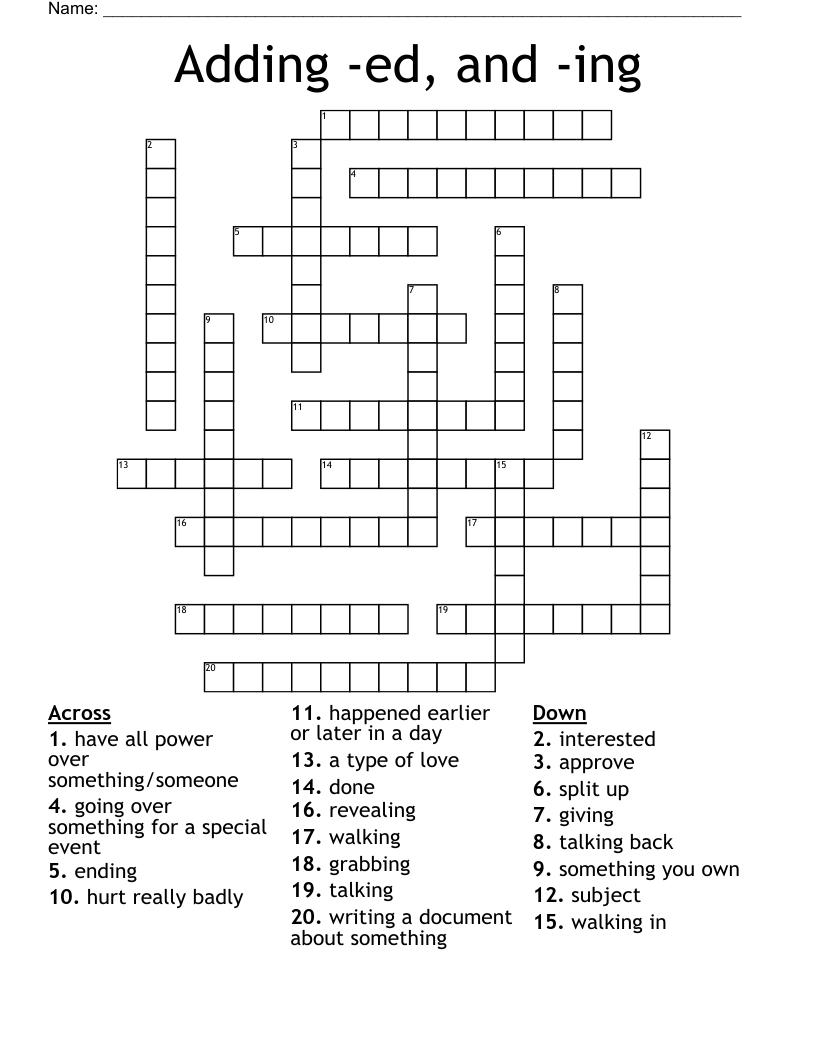 Adding -ed, and -ing Crossword