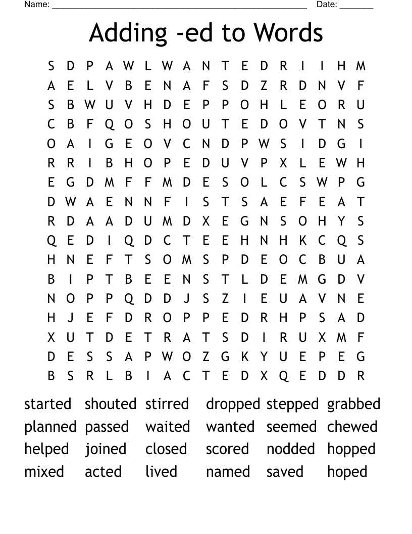 Adding -ed to Words Word Search