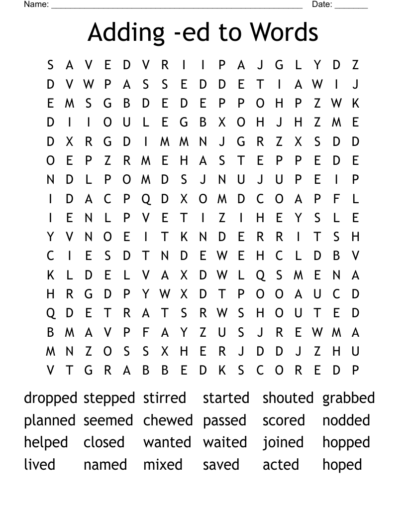 Adding -ed to Words Word Search