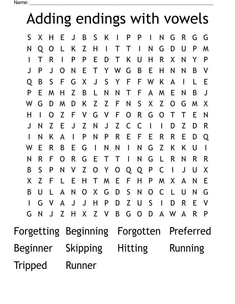 Adding endings with vowels  Word Search