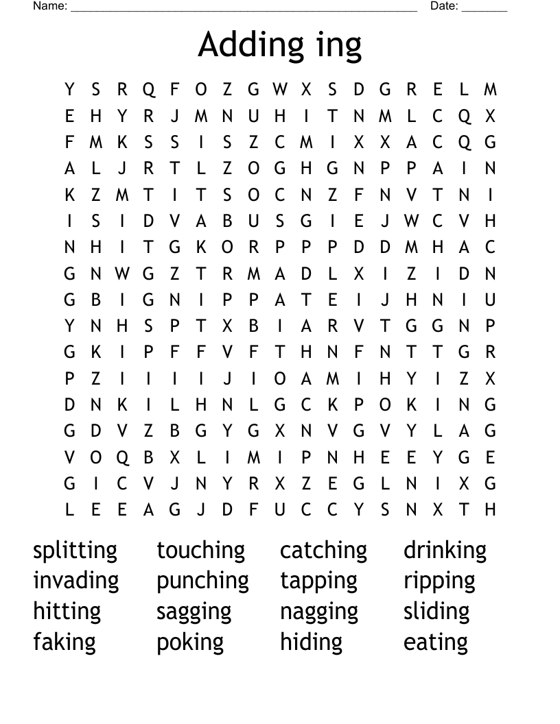 Adding ing Word Search