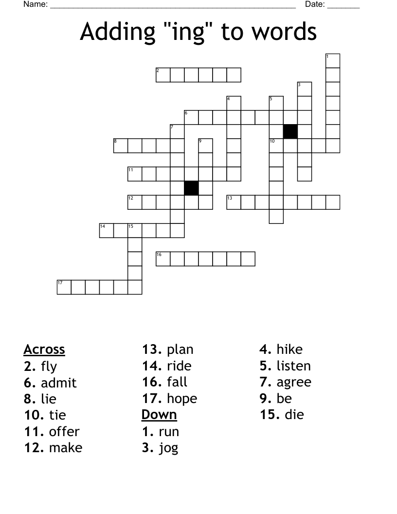 Adding "ing" to words Crossword