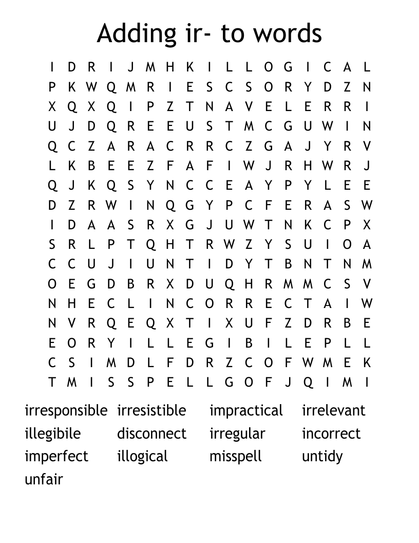 Adding ir- to words Word Search