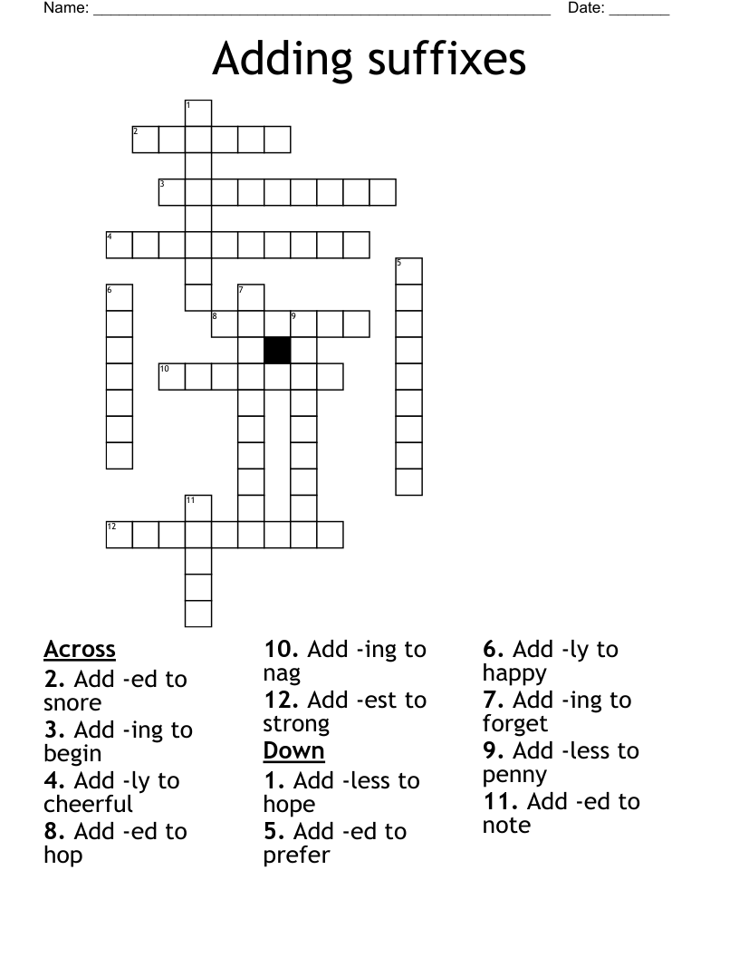 Adding suffixes Crossword