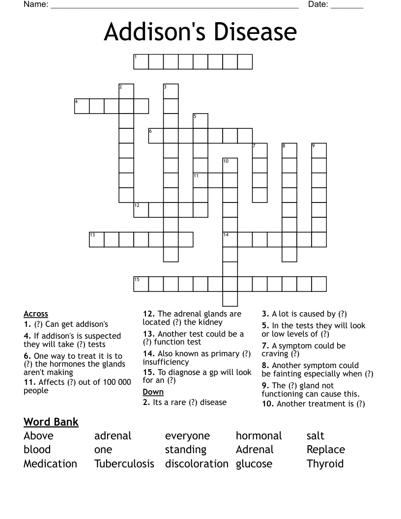 Addison's Disease Crossword