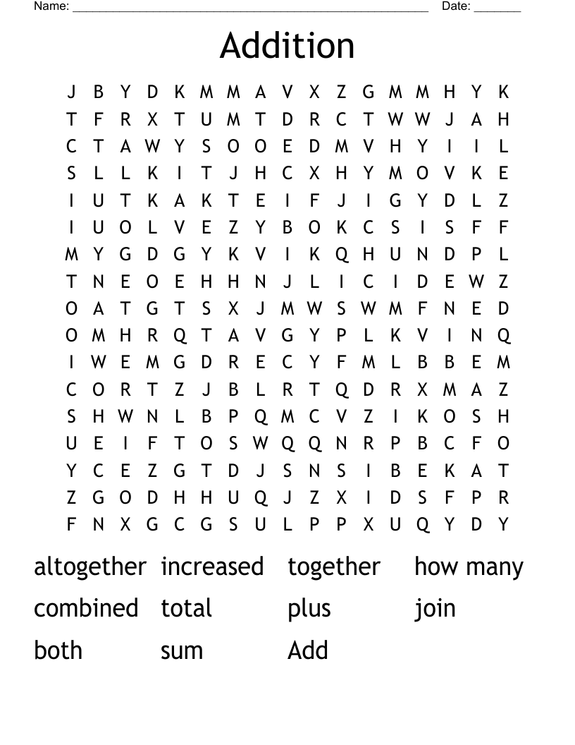 Addition Word Search