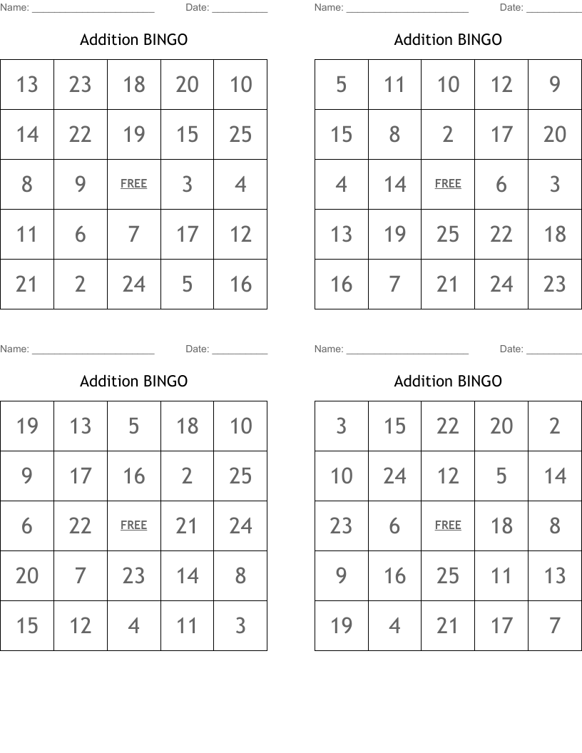 Addition BINGO