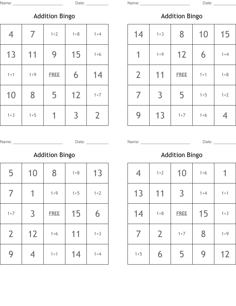 Addition Bingo