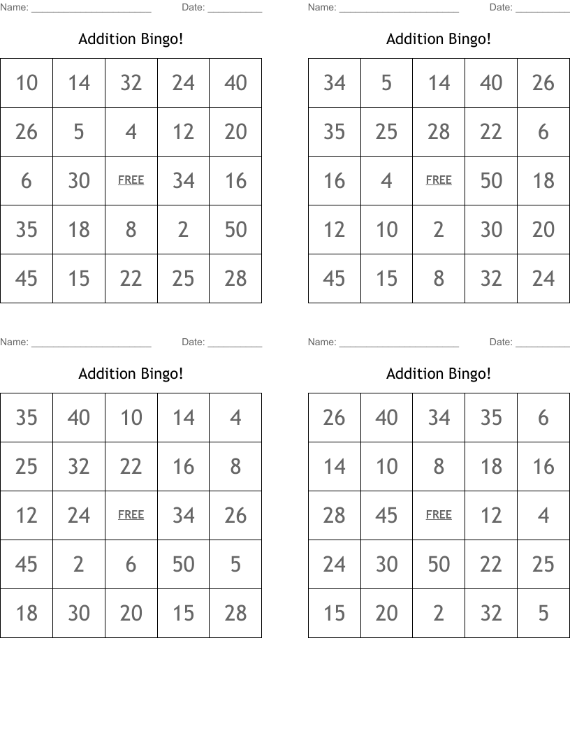 Addition Bingo!