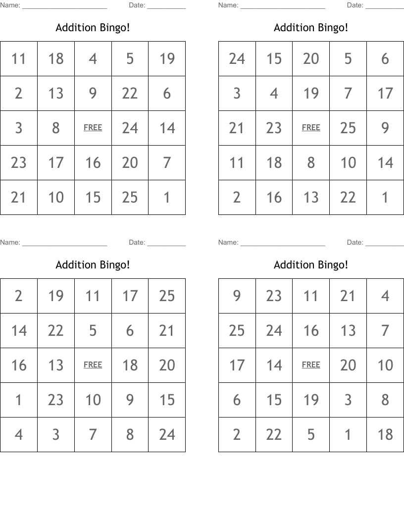 Addition Bingo!