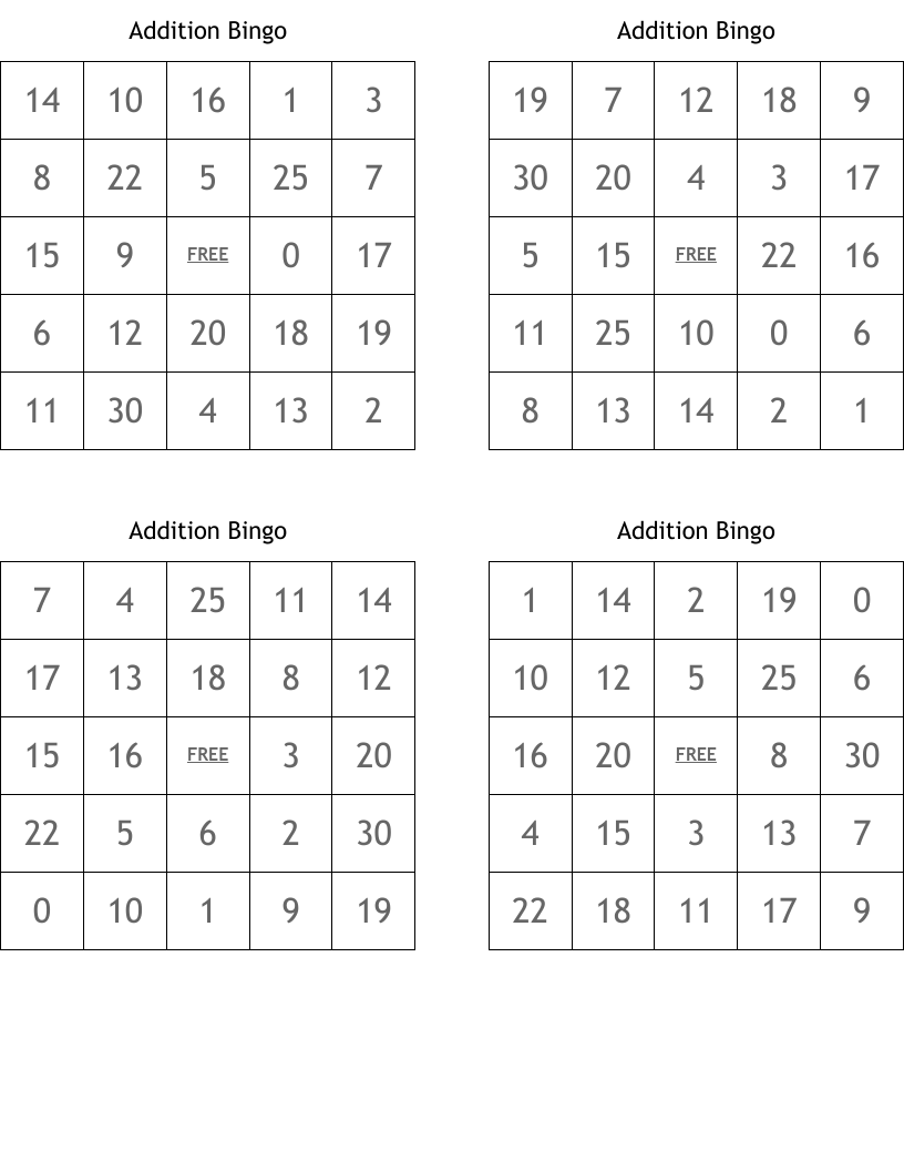 Addition Bingo 