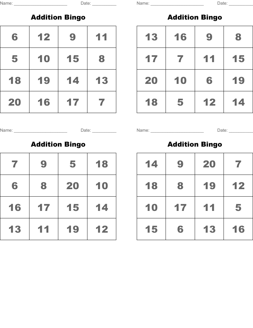 Addition  Bingo