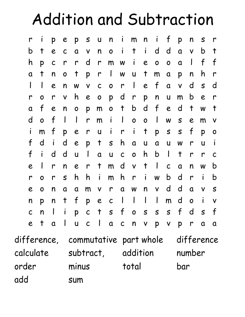 Addition and Subtraction Word Search