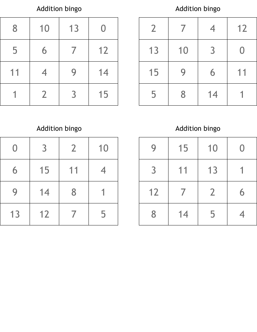 Addition bingo