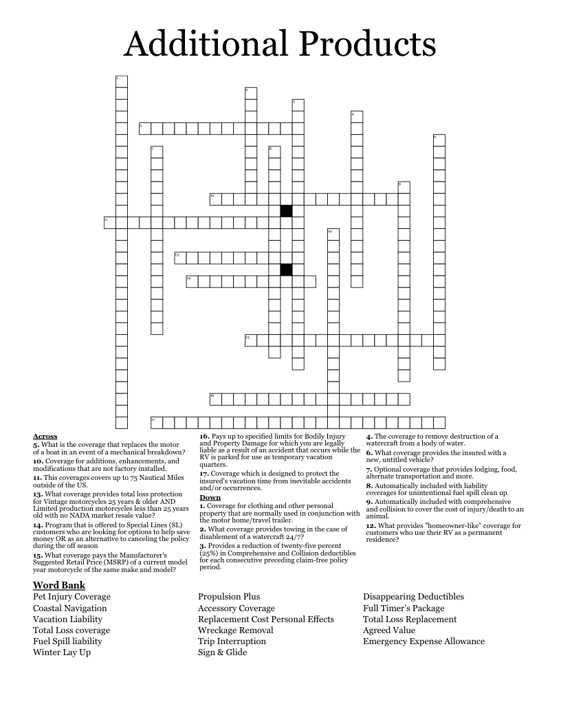 Additional Products  Crossword