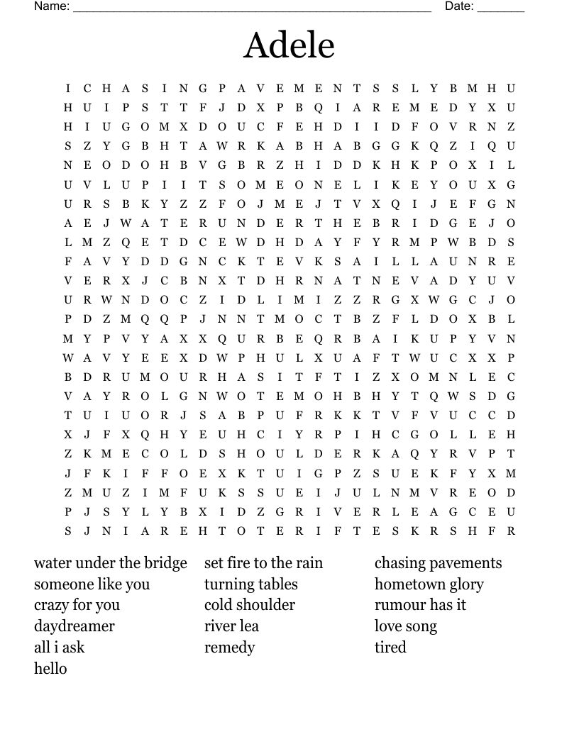 Adele Word Search