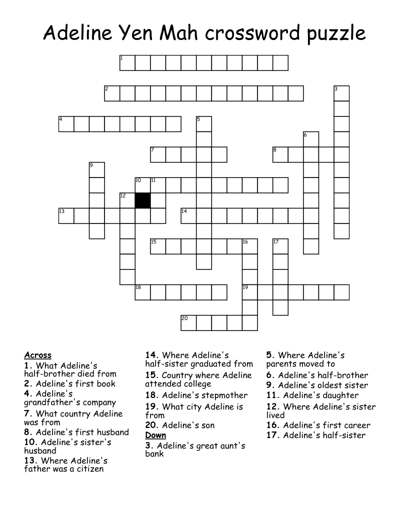 Adeline Yen Mah crossword puzzle