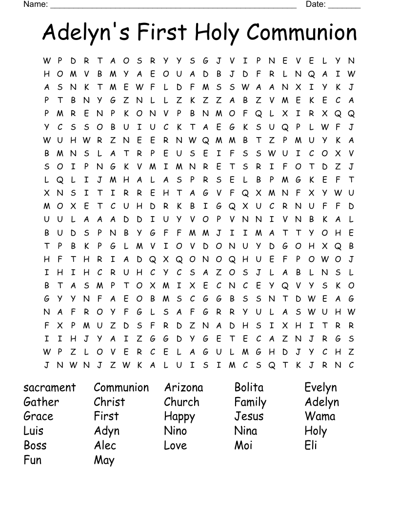 Adelyn's First Holy Communion Word Search