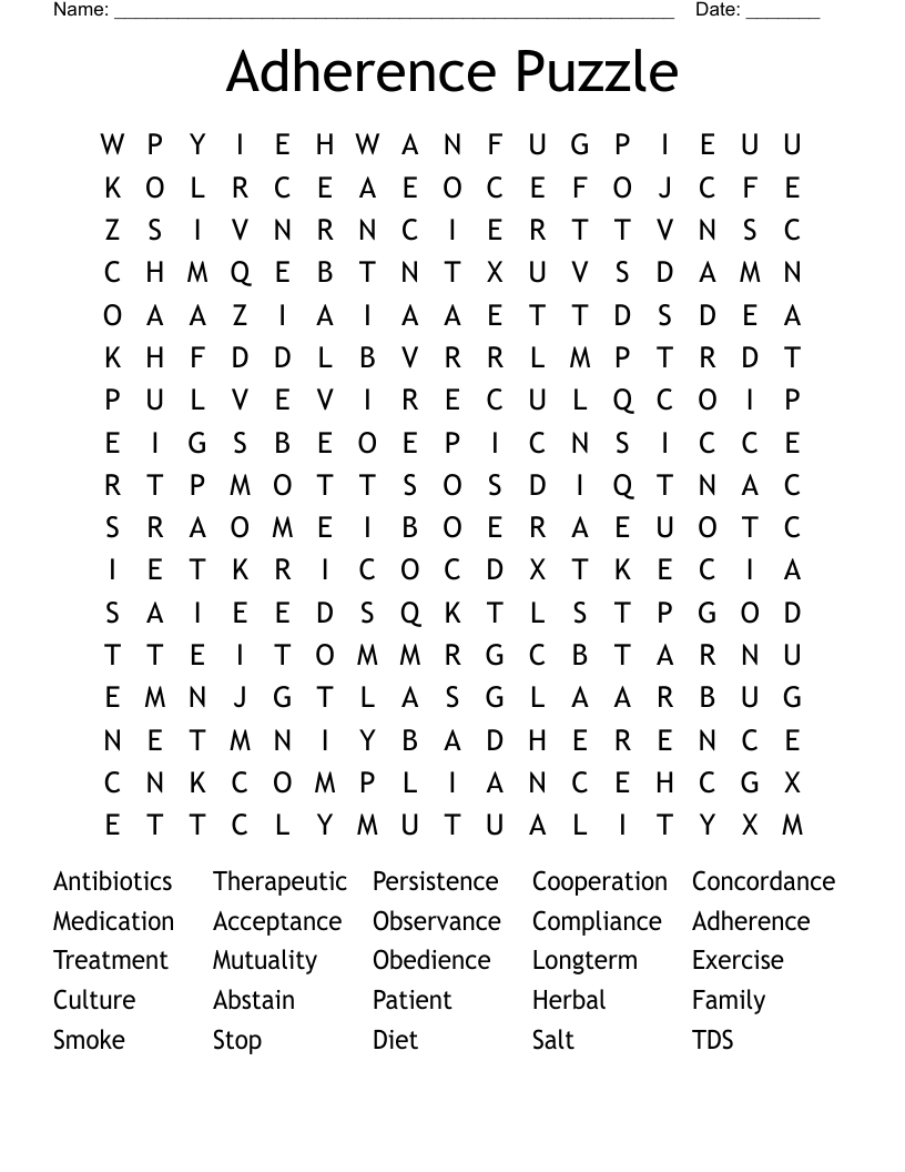 Adherence Puzzle Word Search