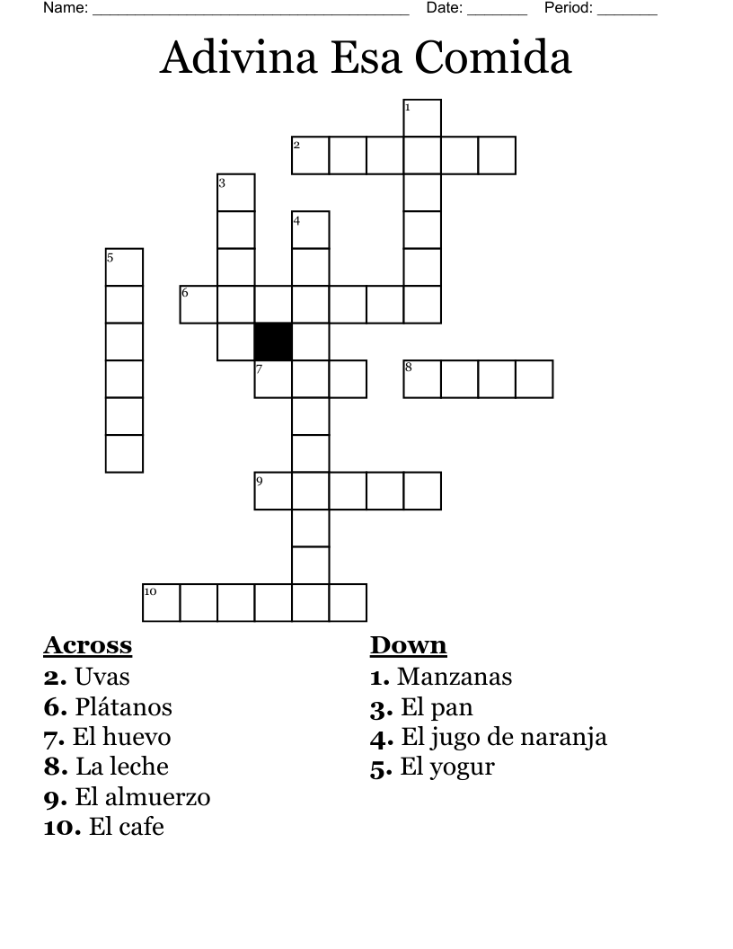 Adivina Esa Comida Crossword