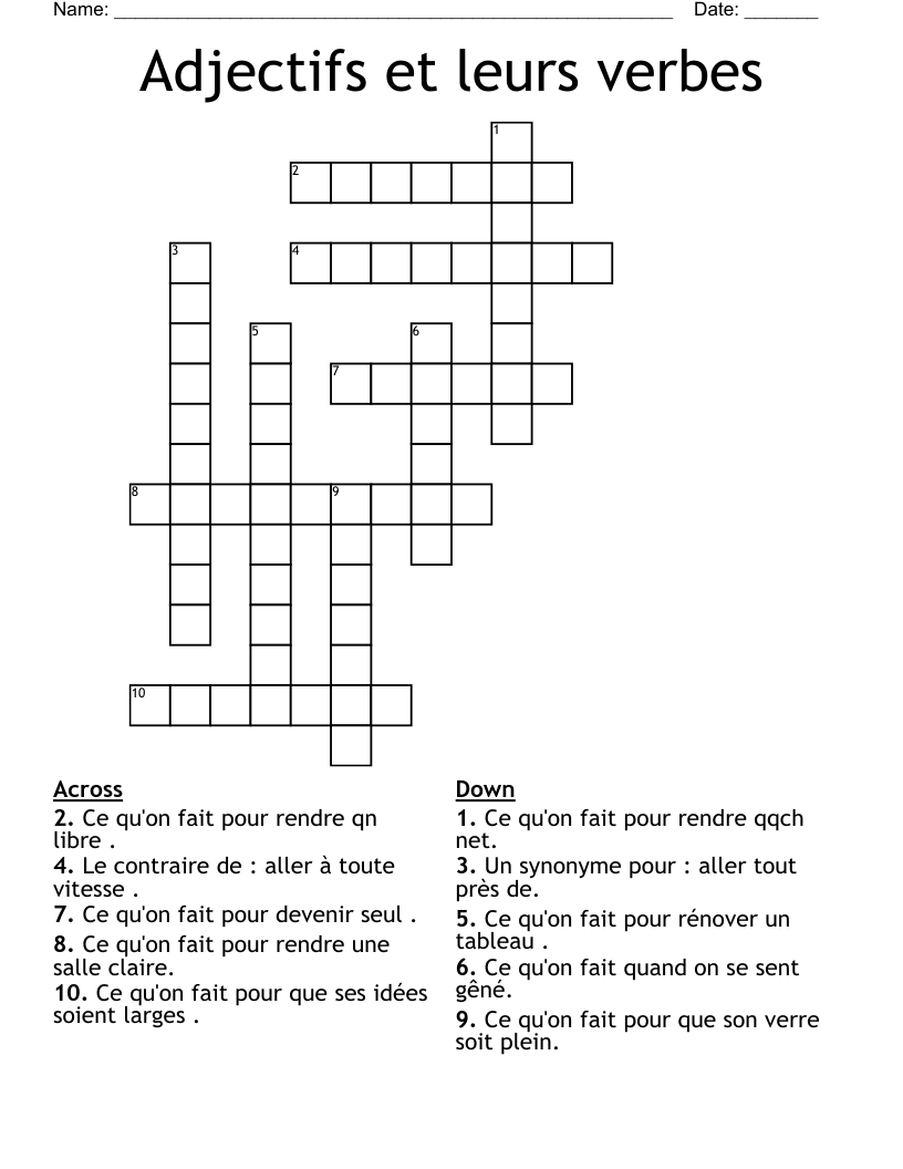 Adjectifs et leurs verbes  Crossword