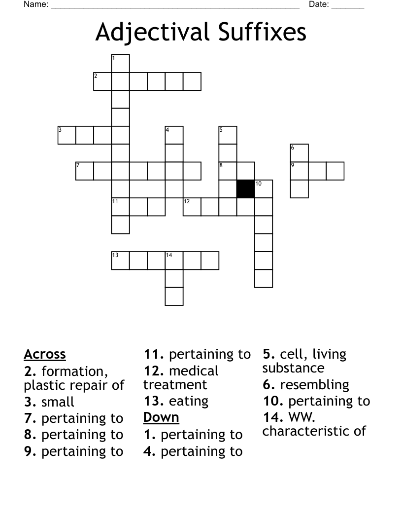 Adjectival Suffixes Crossword