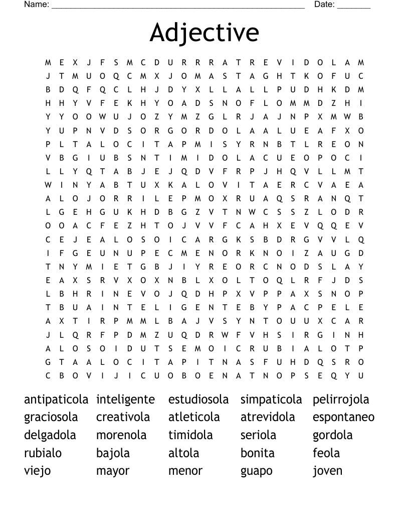 Adjective Word Search
