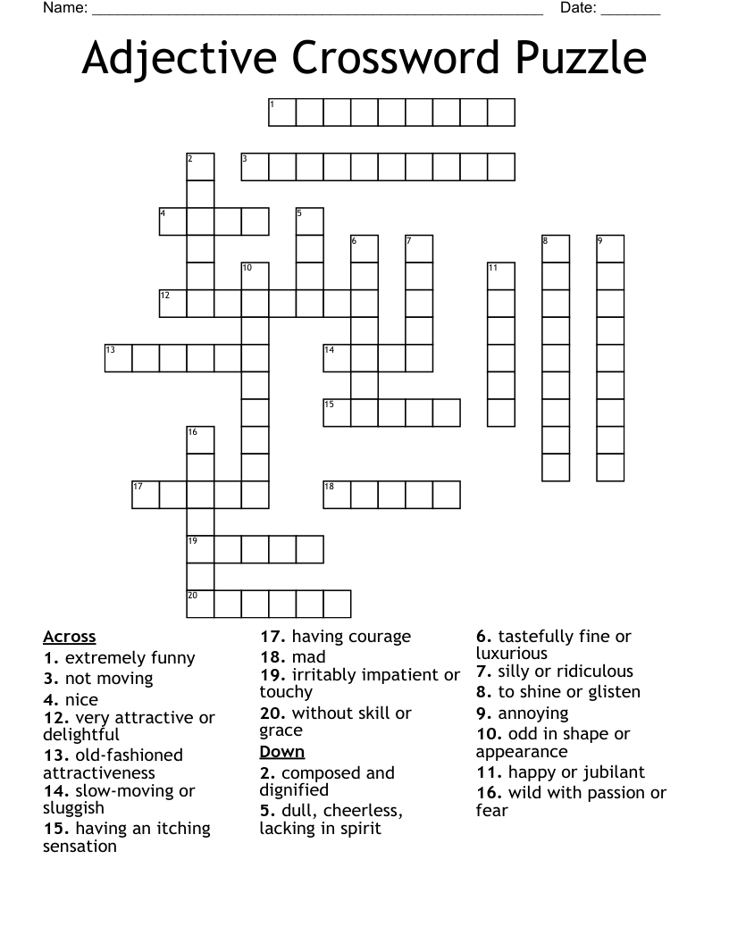 Adjective Crossword Puzzle
