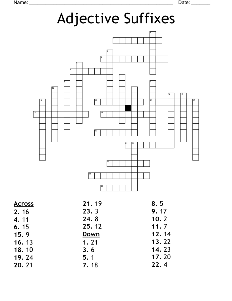 Adjective Suffixes Crossword