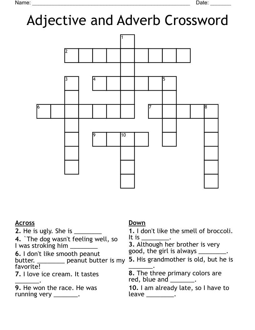 Adjective and Adverb Crossword