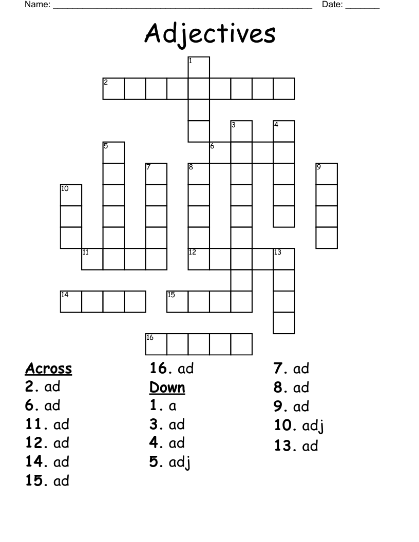 Adjectives Crossword