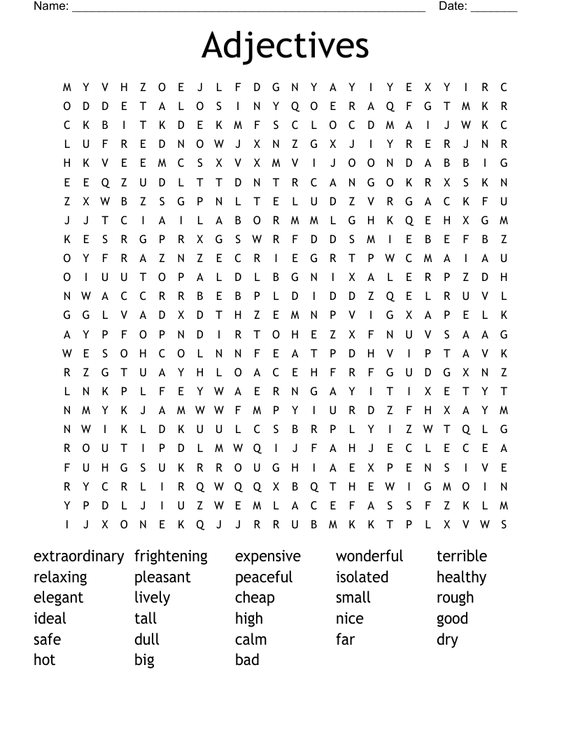 Adjectives Word Search