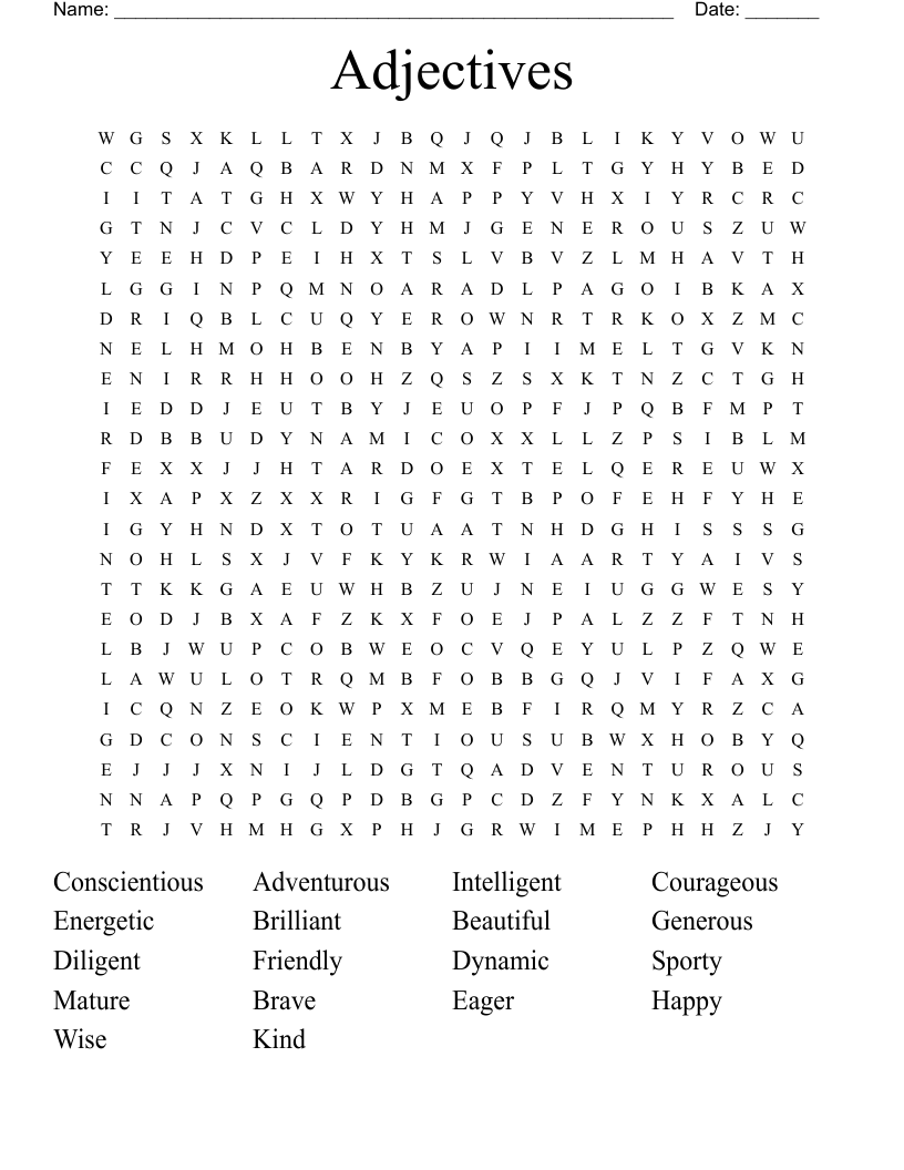 Adjectives Word Search