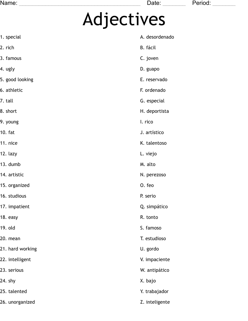 Adjectives Worksheet